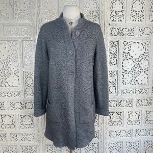 Gio & Gio Made In Italy Dark Gray Merino Wool Blend Button Up Babydoll Cardigan‎